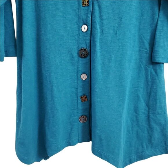 Soft Surroundings Danielle Button Top XS Teal Tunic Shirt Collared 100% Cotton - Picture 3 of 10